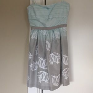 Blue and gray ombré strapless cocktail dress